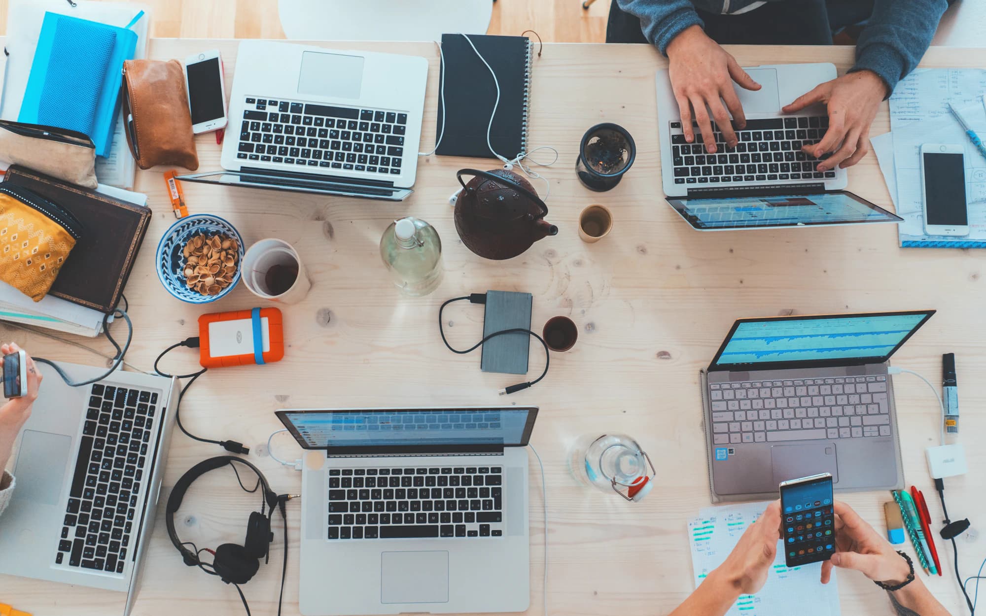 A startup team working together in an open office