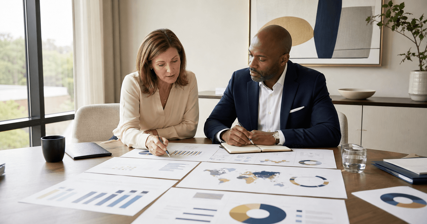 Hiring and executive support leaders reviewing industry workforce charts