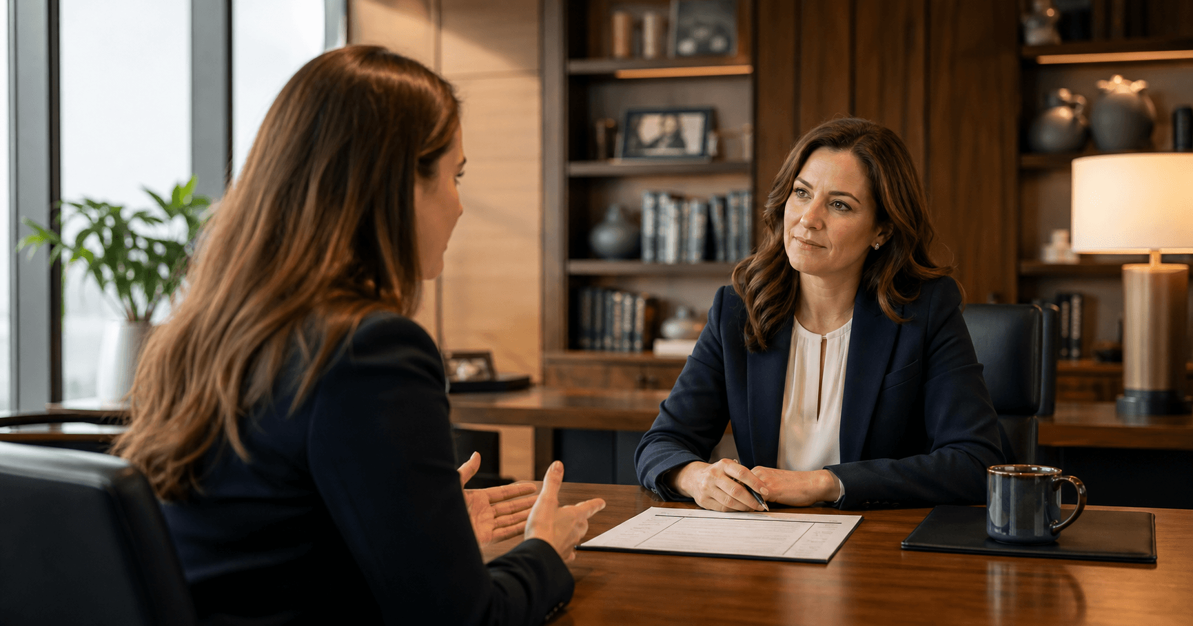 Executive support candidate and hiring leader conducting a structured interview