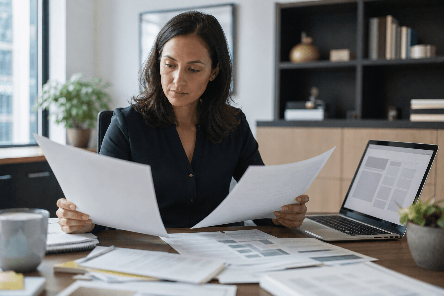 Executive assistant comparing source documents while preparing an evidence-traceable briefing