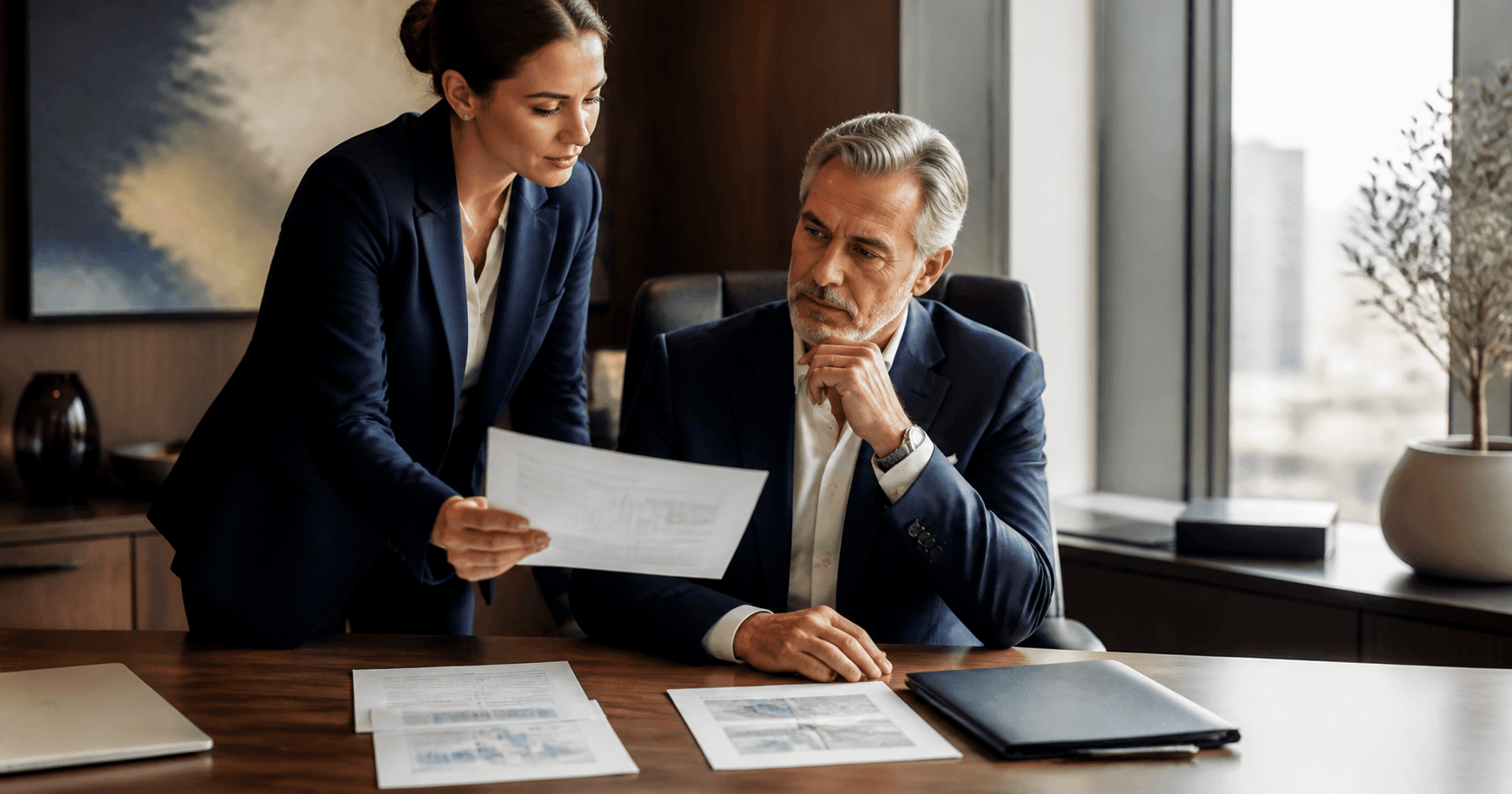Executive assistant briefing a leader with a concise exception report